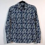 J.Crew Popover Blouse Deer Winter Blue White Longsleeve Top Women Size 2 Photo 1