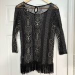 Maurice's Maurice’s Black Mesh Embroidered Fringe‎ Top Size Medium Photo 1