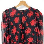 ZARA Rose Floral Semi-Sheer Chiffon Puff Sleeve Peplum Blouse Photo 7