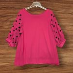 Polka Dots Blouse semi sheer lined hot pink black Women’s Size Medium Photo 7