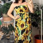 Anthropologie maeve small strapless midi sunflower print dress Photo 0