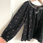 Old Navy Womens Shirt Black Floral Embroidered Poet Puff Sleeve Size Large Photo 4