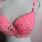 Victoria's Secret • Bright Pink Lace Rhinestone Padded Demi Bra Photo 3