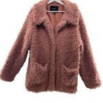 Forever 21 Plus 3X Shag Coat Jacket Teddy Fuzzy Pink Snap Front Peak Collar Photo 0