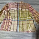 Pendleton  Green Pink Spring Pastel Plaid Women's Top; Large Photo 7