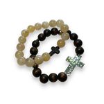 Unisex Set of 2 Beaded Cross Religious Christian Stretch Bracelets Photo 0