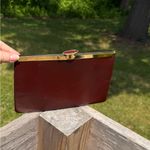 Vintage Brown Leather Frame Clutch with Gold Hardware Photo 5