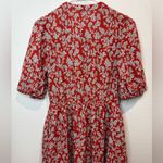 Madewell  Pintucked Puff Sleeve Red Floral Midi Dress Size‎ 2 Photo 11