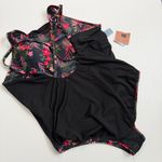 Shade & Shore  Swimsuit One Piece Floral High Neck Full Coverage Black Pink Red Photo 12