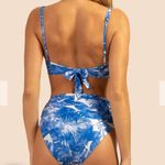 Trina Turk Basque Banded Bra Bikini Top Removable Cups Keyhole Floral Blue 4 Photo 2