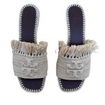 Tory Burch RAFFIA ELEANOR MULES KITTEN HEELS WITH EMBOSSED LOGO TAN SIZE 9.5 NEW Photo 8