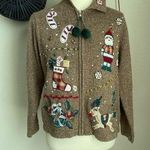 Victoria Jones  Christmas Holiday Embroidered Zip Cardigan Sweater, Petite Large Photo 0