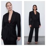 ZARA  Women Tie Belt Blazer Black 2110/454 Size Large Oversized Cinched Waist Photo 7