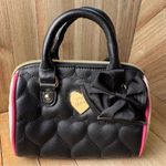 Betsey Johnson  Small Mini‎ Satchel Bag Shoulder Strap Black Pink Quilted Heart Photo 1