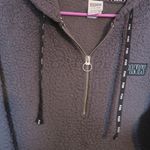 PINK - Victoria's Secret  fleece hoodie quarter zip sweater in gray, black and silver size small. Photo 4