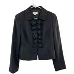 Ann Taylor Vintage Loft Petites Jacket Womens 6P Used Black Lined Ruffled Front Photo 0