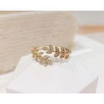 Boutique NEW Women's 14k Gold Filled‎ Solid Leaf Simulated Diamond Adjustable Ring Photo 3