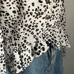 Nasty Gal Deep V-Neck Leopard Print Button Up Long Sleeve Semi-Sheer Blouse Photo 4