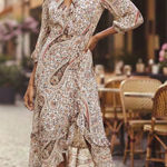 Veronica Beard Beige Derby Paisley Silk Midi Dress Womens Size 00 Ruffles Photo 0