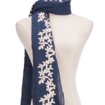 ✨RiscaWin Lady Sheer Soft Hit Jasmine Floral Embroidered Flower Scarf Shawl✨ Blue Photo 1