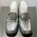 ZARA  Shimmery Silver Leather Square Toe Loafers Photo 3
