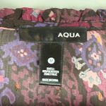 AQUA Top Women's Medium Purple Floral Sheer V-Neck Puff Sleeve Blouse Bohemian Photo 5