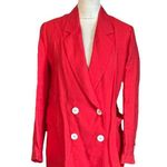 ZARA  LINEN Blazer Jacket Wide Oversized Red Linen Blend Size S Boyfriend Pockets Photo 2