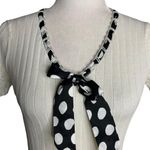 Beaded Short Sleeve Knit Top S Cream Scarf Bow Ribbed Polka Dots Photo 1