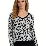 Rebecca Taylor Leopard Print V-Neck Lightweight High Low Sweater Top Size XS Photo 0
