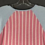 LuLaRoe Womens Large Rand Pink Stripe Blue Sleeve Raglan Shirt 3/4 Sleeves Photo 5