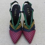 ZARA Trafaluc Slingback Herringbone Colorful Heel Sz 7 Photo 5