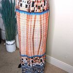 Jealous Tomato  Crocheted Halter Back Orange, White & Blue Maxi Dress Size Small Photo 7