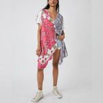 Free People  Knot Me Floral Geometric Scarf Mix Media Tie-Front Blouse Top L Photo 3