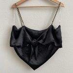 Just Polly Black Satin Gold Chain Spaghetti Strap Tie Back Handkerchief Tank Top Photo 5