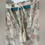 Lucky Brand Vintage Romantic Floral Beige Boho Print Tassel Tie VCut Blouse Sz L Photo 12
