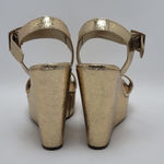 Bamboo  Platform High Wedge Heels Ankle Strap Round Toe Metallic Gold Sandal Sz 8 Photo 10