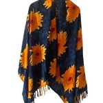 КОКO KNOT Navy Yellow Sunflowers Bovelty Print Boho Festival Cover Up #1643 Orange Size undefined Photo 0