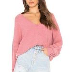 Free People  Take Me Places Pink Oversized V-Neck Sweater Extra Small Photo 0