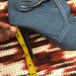 Italian Y2K Jean Denim Leather Baddie Grunge Knee High Boots Large Silver Buckle #Bratz #Gothic #whimsygoth #military #biker #coquette Size EUR 39 Blue Photo 3