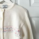 College Point Wintuk Orlon Acrylic Beige Cottagecore Floral Print Cardigan M USA Pink Size M Photo 3