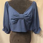 BCBG Paris Dark Blue Cropped Smocked Top Large NWT Photo 2