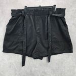 Terra & Sky  Black Pullon Ruffle Belted Cotton Linen Pants Shorts Plus 1X 16W 18W Photo 0