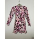 Rococo Sand Mimi Ruffle Trim Long Puff Sleeve Mini Wrap Dress Pink size Small Photo 2