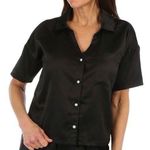 KIKIT Nordstrom Womans Luxurious Long Sleeve Satin Sleep Shirt Pj Size Medium Black Photo 0