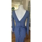 Lulus Blue Ribbed Knit Long Sleeve Midi Dress Sz S Ruched Front Bodycon Slit Photo 1