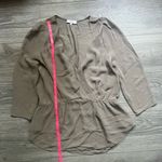 Babaton Aritzia 100% Silk Tan Surplice Long Sleeve Peplum Blouse Size S Career Photo 5