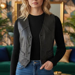 Schillaci leather retro modern glam Y2k Whimsygoth Italian leather vest size M Black Size M Photo 0