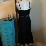 AQUA New  Little Black Midi Dress with Flounce Ruffle Hem Lace Crochet Inlay Photo 8