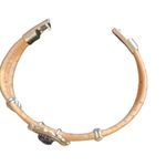 Boho Cork Bracelet Beige with Blue Medallion Accent Tan Photo 4