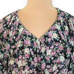 Vintage 90s Shirt Dark Floral Print Black Pink Peasant Flowy Long Sleeve Medium Photo 3